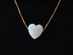 White Opal Heart Charm Pendant Necklace on 14K Yellow Gold Chain